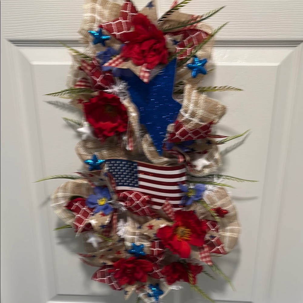 Hand Crafted Red and Blue Holiday Wreath